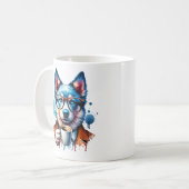 Cool Husky met Koffie – Hipster Dog Art Mok (Voorkant links)