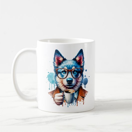 Cool Husky met Koffie – Hipster Dog Art Mok (Links)