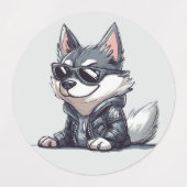 Cool Husky – Stijlvolle Badass Hond in Lederen Jas Labels (Design 1)