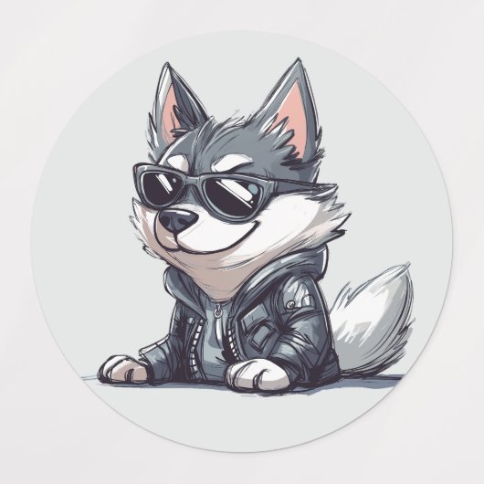 Cool Husky – Stijlvolle Badass Hond in Lederen Jas Labels (Design 1)