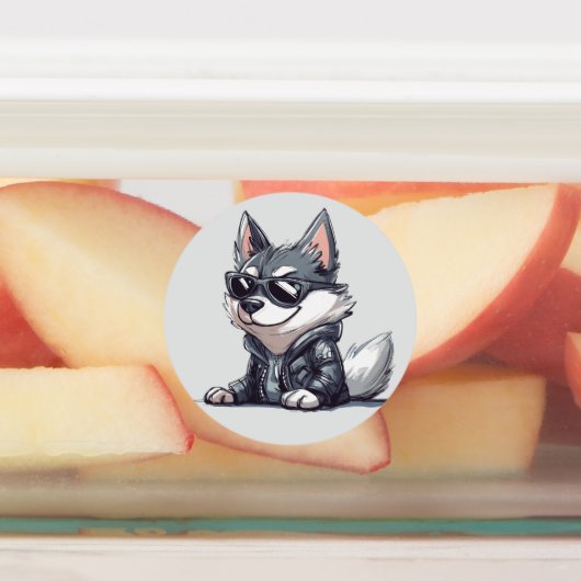 Cool Husky – Stijlvolle Badass Hond in Lederen Jas Labels (Aangebracht)