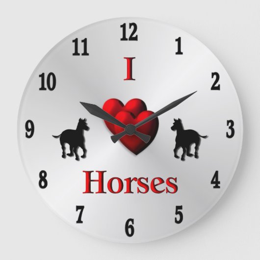 Cool I Hart Horses Design Twaalf Digits Large Clo Grote Klok (Voorkant)