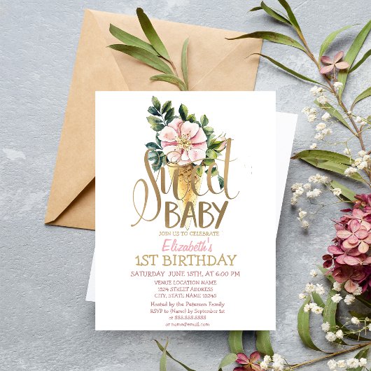 Cool Ice Cream Bloem Gestreept Verjaardag Kaart