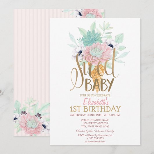 Cool Ice Cream Cactus Striped Verjaardag Kaart (Voorkant / Achterkant)