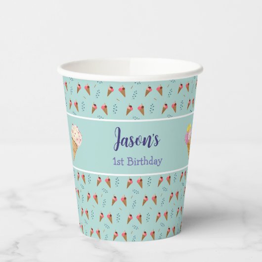 Cool Ice Cream Cone Pastel Groen Kinder Jongen Ver Papieren Bekers (Links)