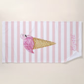Cool Ice Cream Flamingo Roze Strepen Strandlaken (Voorkant)