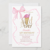 Cool Ice Cream Roze Flamingo Bow Gestreepte Verjaa Kaart (Voorkant)