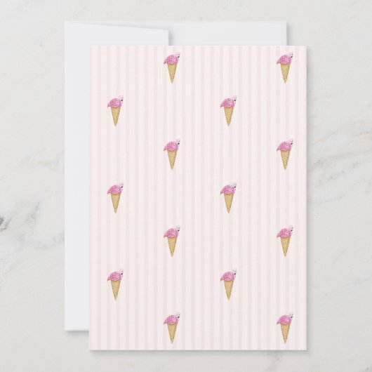 Cool Ice Cream Roze Flamingo Bow Gestreepte Verjaa Kaart (Achterkant)