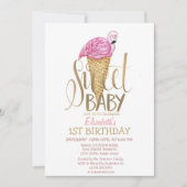 Cool Ice Cream Roze Flamingo Gestreepte Verjaardag Kaart (Voorkant)