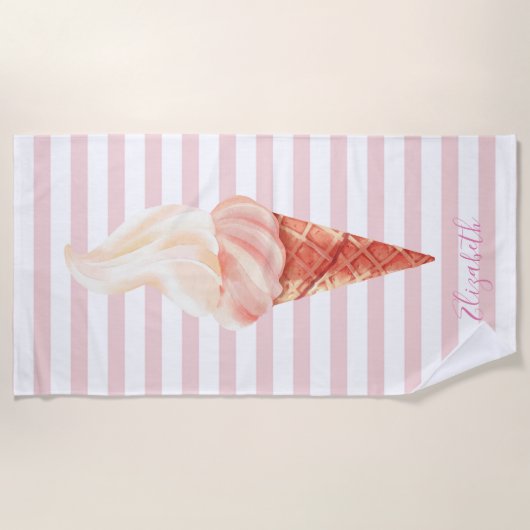 Cool Ice Cream Roze Strepen Strandlaken (Voorkant)