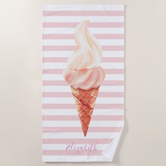Cool Ice Cream Roze Strepen Strandlaken (Voorkant)