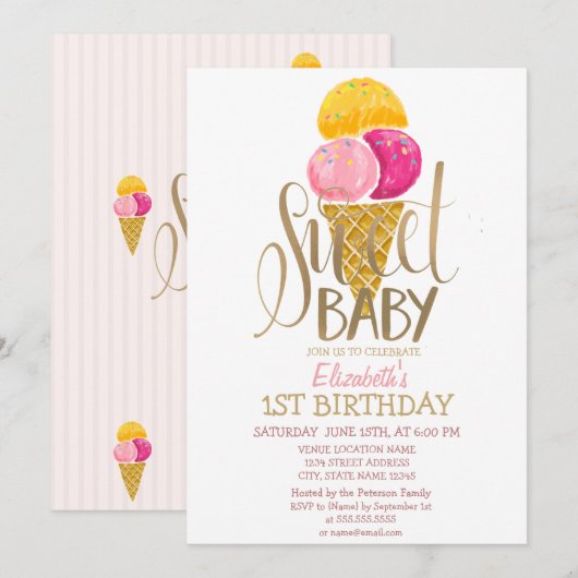 Cool Ice Cream striped Birthday Kaart (Voorkant / Achterkant)