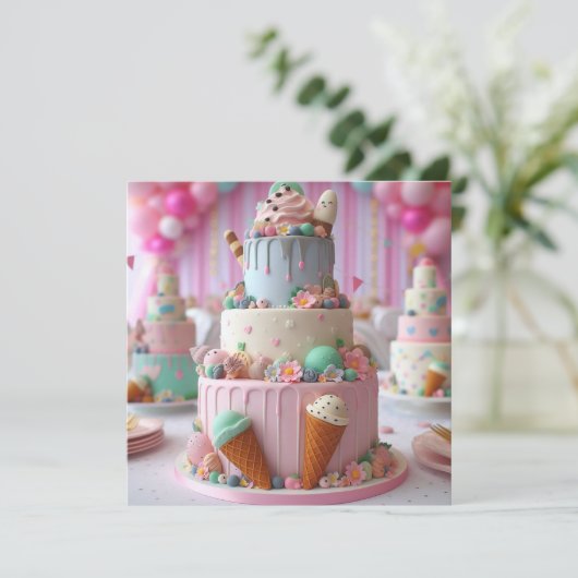 COOL ICE CREAM THEMA KINDEREN VERJAARDAGSTAART KAART (Staand voorkant)