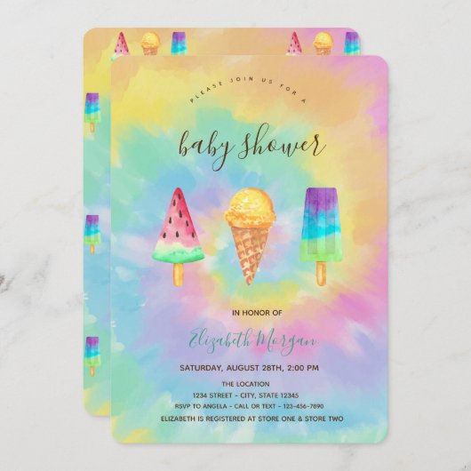 Cool Ice Creams Summer Tie Dye Baby shower Kaart (Voorkant / Achterkant)