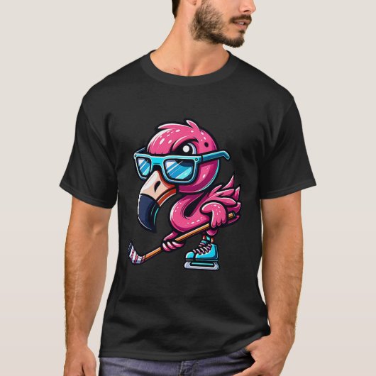 Cool Ice Hockey Flamingo With Attitude  T-shirt (Voorkant)
