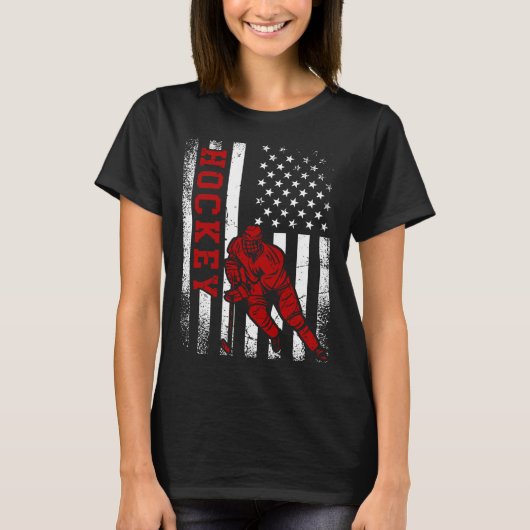 Cool Ice Hockey Player Distressed USA American Fla T-shirt (Voorkant)