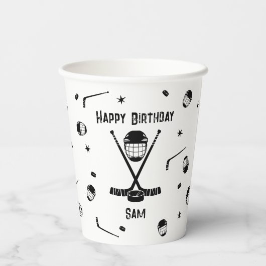 Cool Ice Hockey Zwart-wit Verjaardagsfeest Papieren Bekers (Achterkant)