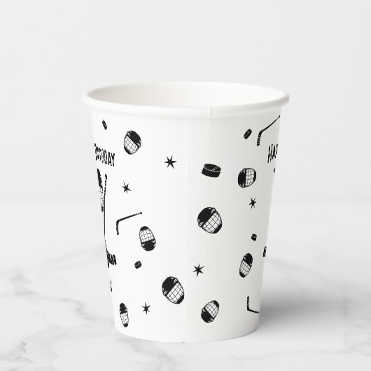 Cool Ice Hockey Zwart-wit Verjaardagsfeest Papieren Bekers (Rechts)