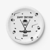 Cool Ice Hockey Zwart-wit Verjaardagsfeest Papieren Bordje (Voorkant)
