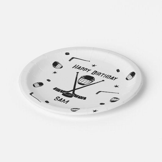 Cool Ice Hockey Zwart-wit Verjaardagsfeest Papieren Bordje (Gekanteld)