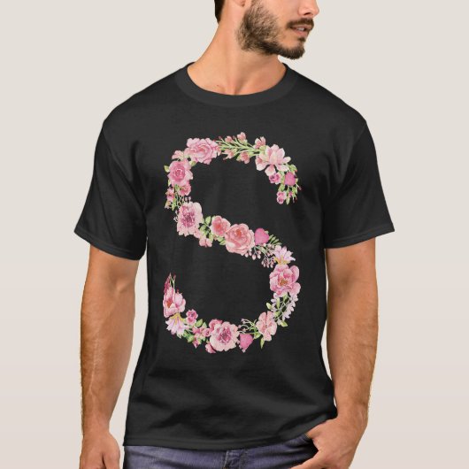 Cool Initial Alphabet Monogram Flowers  Floral Let T-shirt (Voorkant)