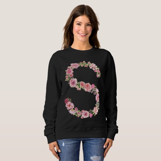 Cool Initial Alphabet Monogram Flowers  Floral Let Trui (Voorkant volledig)