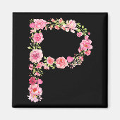 Cool Initial Alphabet Monogram Flowers Floral Lett Magneet (Voorkant)