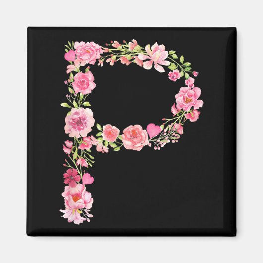 Cool Initial Alphabet Monogram Flowers Floral Lett Magneet (Voorkant)