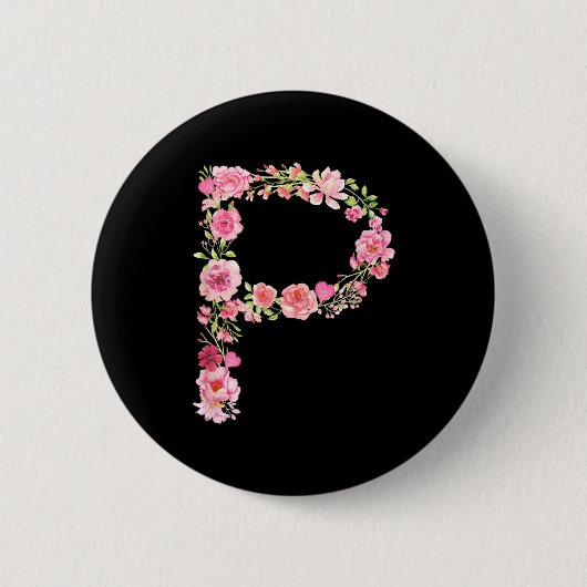 Cool Initial Alphabet Monogram Flowers Floral Lett Ronde Button 5,7 Cm (Voorkant)