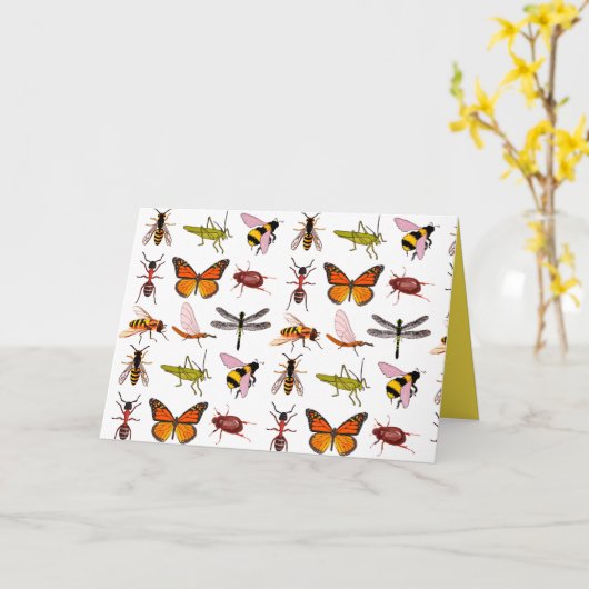 COOL INSECTS Folded Wenskaart Kaart (Gele Bloem)