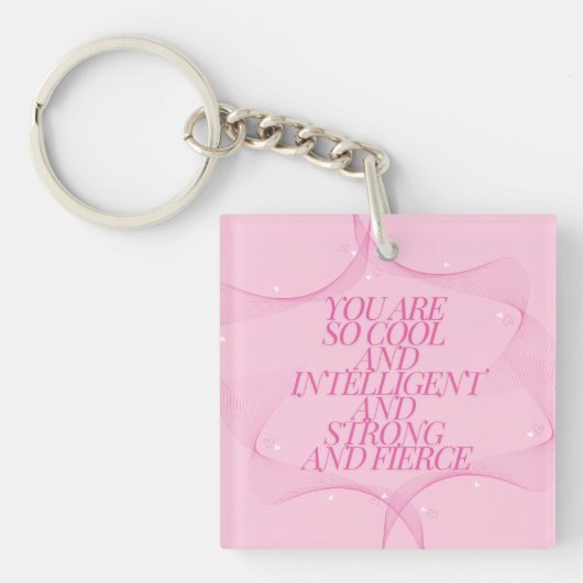 Cool, Intelligent, Sterk, Fel, Baas, Roze Sleutelhanger (Voorkant)