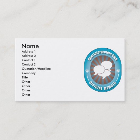Cool Interpreters Club Visitekaartje (Voorkant)