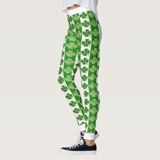 Cool Irish Shamrock Bright White Heart Leggings (Links)