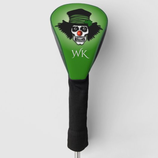 Cool Irish Skeleton Clown Green Monogram Golfheadcover (Voorkant)