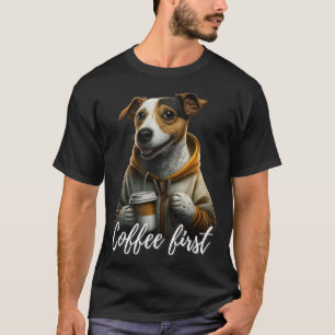 Cool Jack Russel Terrier met koffie en Gezegde T-shirt