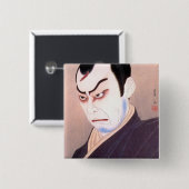 Cool japan kabuki acteur samurai hanga portret vierkante button 5,1 cm (Voorkant /achterkant)