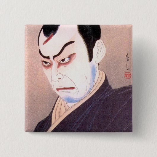 Cool japan kabuki acteur samurai hanga portret vierkante button 5,1 cm (Voorkant)