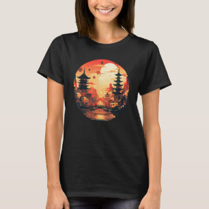 Cool Japan Town met rode zonsondergang voor Downto T-shirt