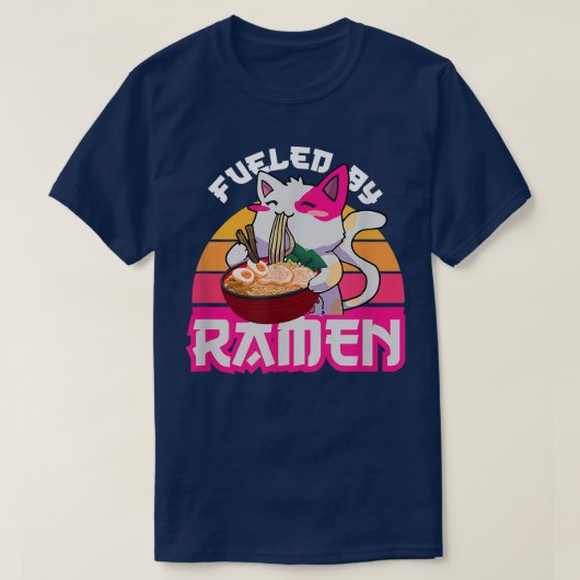 Cool Japanese Cat Eats Ramen, Fuled By Ramen Quote T-shirt (Design voorkant)