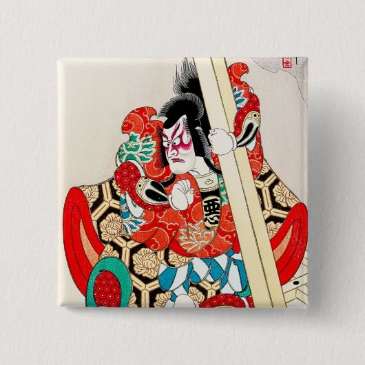 Cool japanese kabuki strijder tegen samurai man ku vierkante button 5,1 cm (Voorkant)