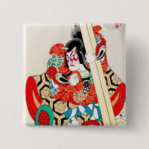 Cool japanese kabuki strijder tegen samurai man ku vierkante button 5,1 cm
