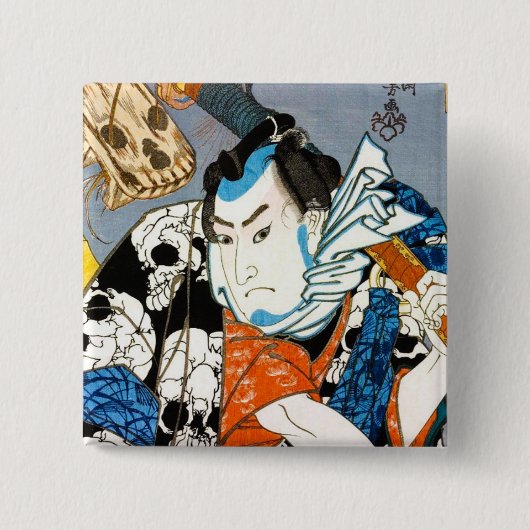 Cool japanese krijger held samurai skull art vierkante button 5,1 cm (Voorkant)