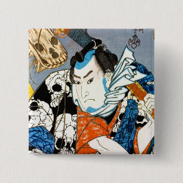 Cool japanese krijger held samurai skull art vierkante button 5,1 cm