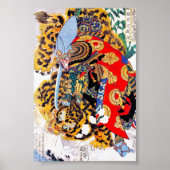 Cool japanese Legendary Samurai vecht tegen tijger Poster (Voorkant)