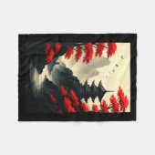 Cool Japanese Pagoda Castle Mountain Landscape Gra Fleece Deken (Voorkant (Horizontaal))