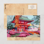 Cool japanese Red Temple Spring Asano Takeji Briefkaart (Voorkant / Achterkant)