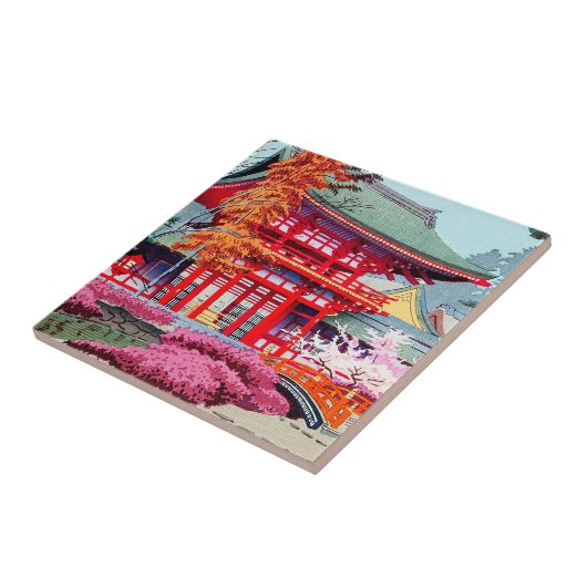 Cool japanese Red Temple Spring Asano Takeji Tegeltje (Zijkant)