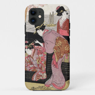 Cool japanese ukiyo-e trio geisha lady scroll iPhone 11 hoesje