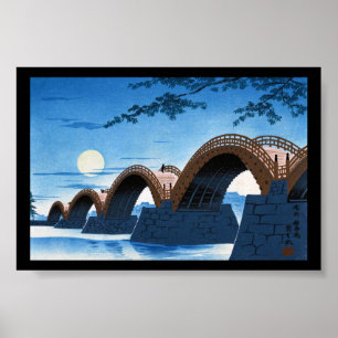Cool japans geweldige brug waterlans nacht maan poster