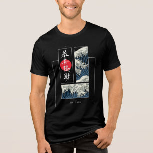 Cool Japans Groot Golfpaneel met Rode Zon Tri-Blend Shirt